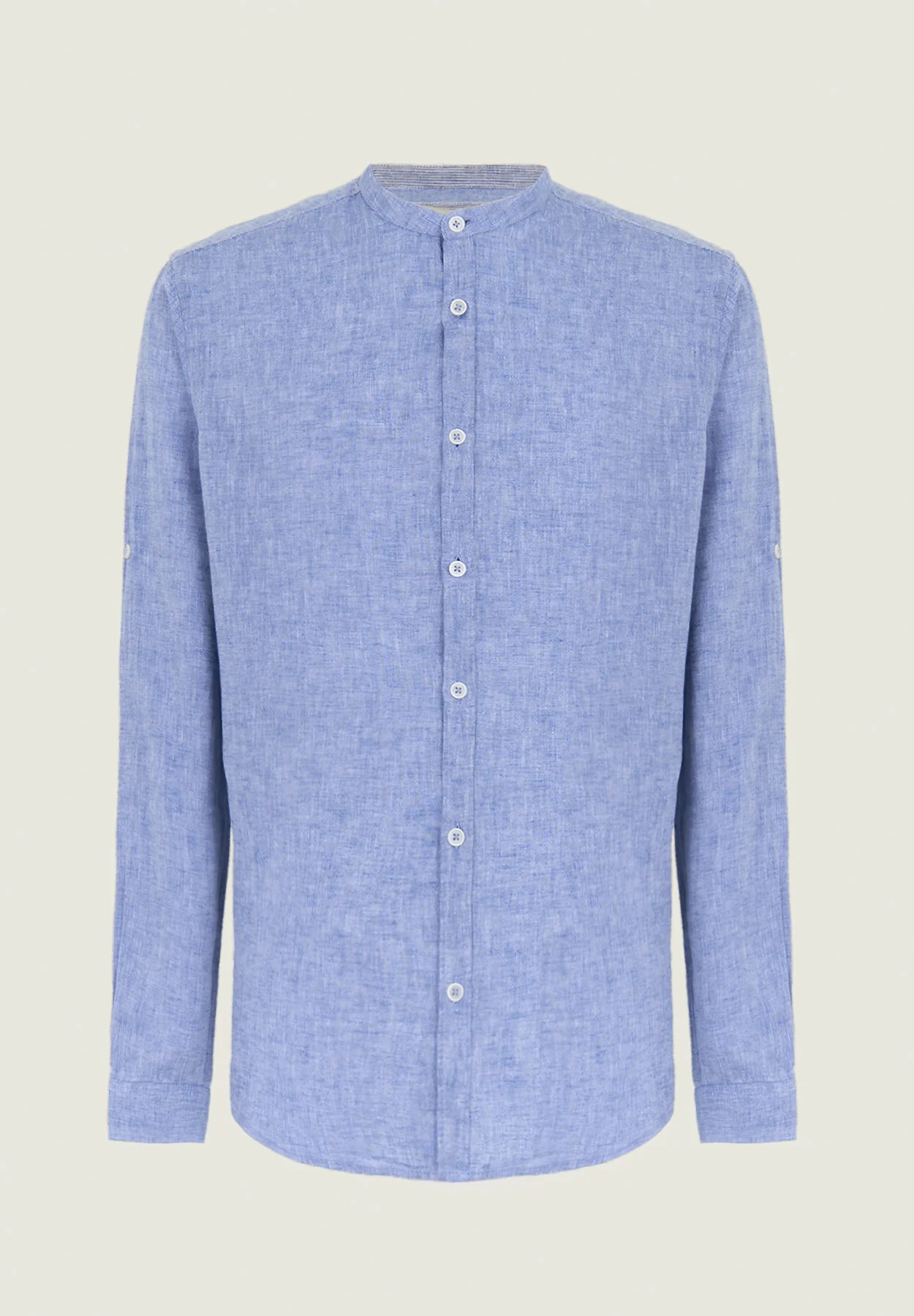 Camicia coreana blu misto lino slim fit