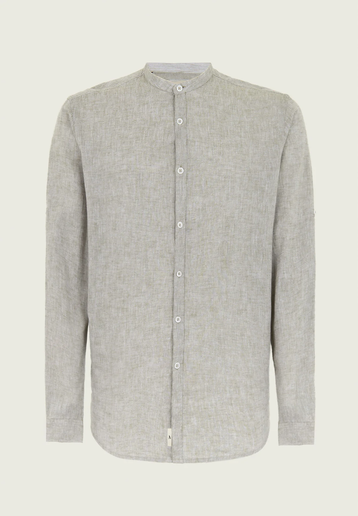 Camicia coreana verde misto lino slim fit