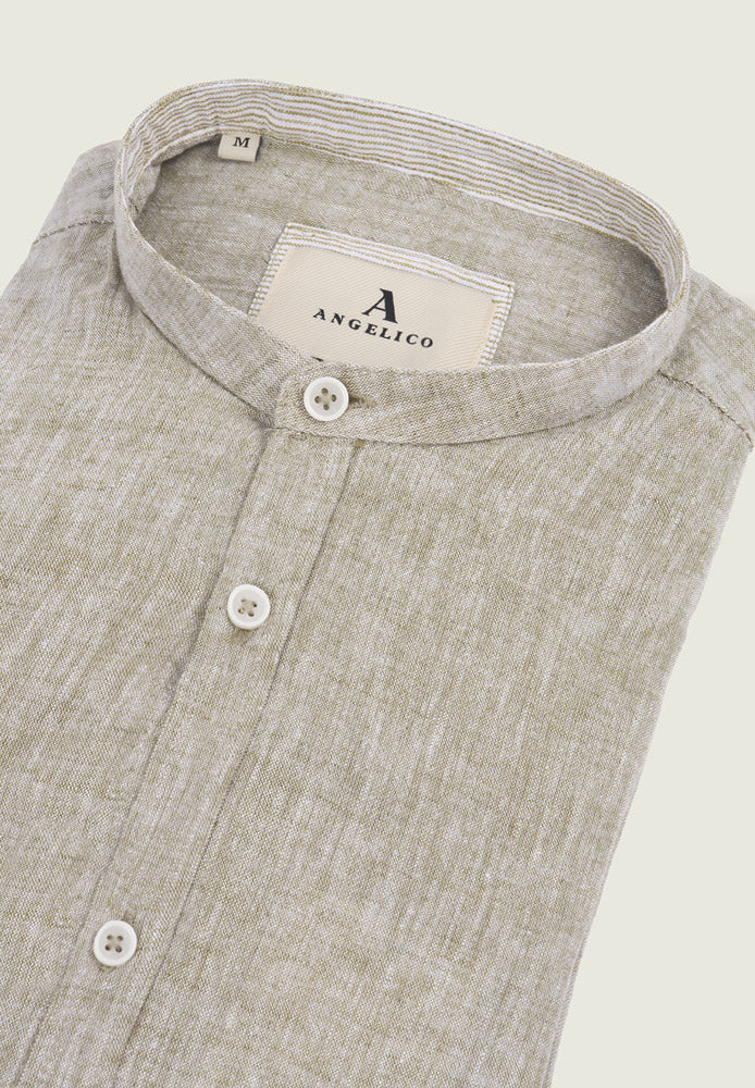 Camicia coreana verde misto lino slim fit - Image 2