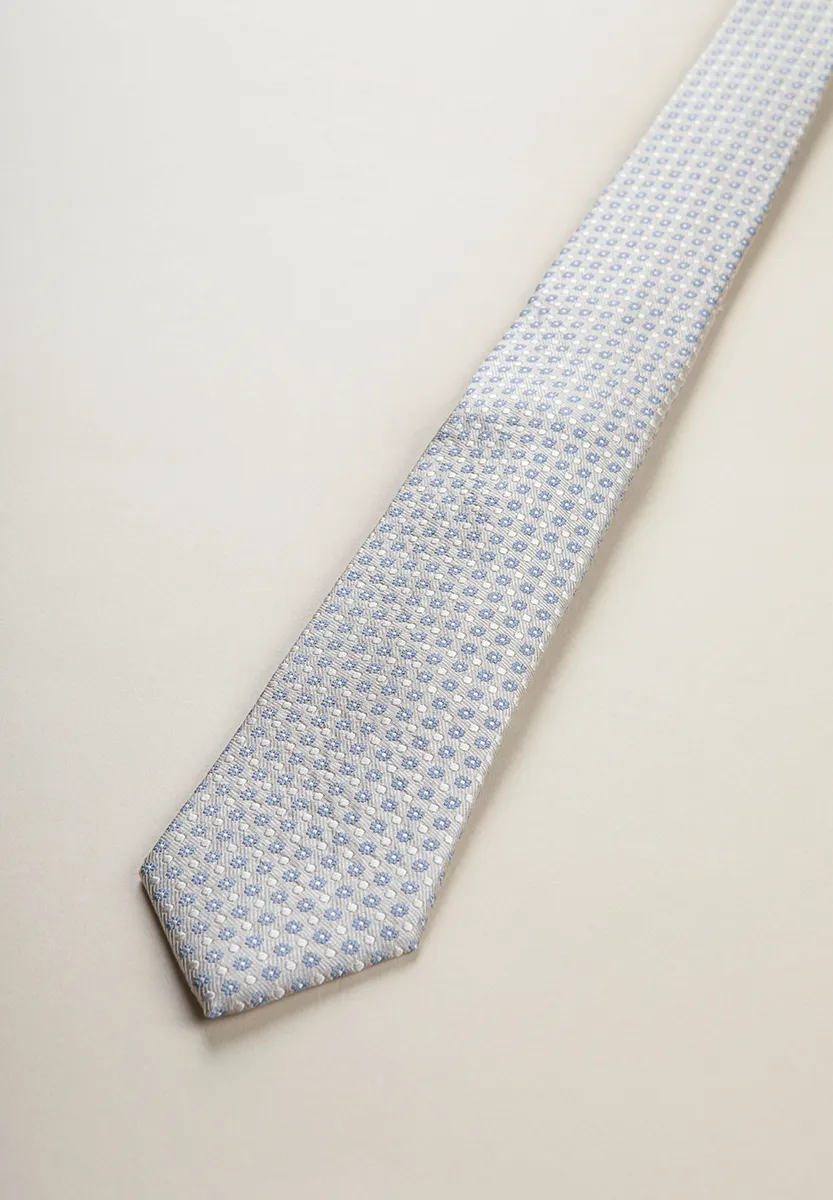 Cravatta beige fiorata azzurra seta - Image 3