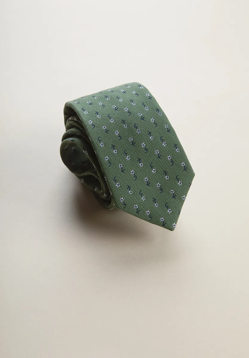 Cravatta verde fiorata seta cotone