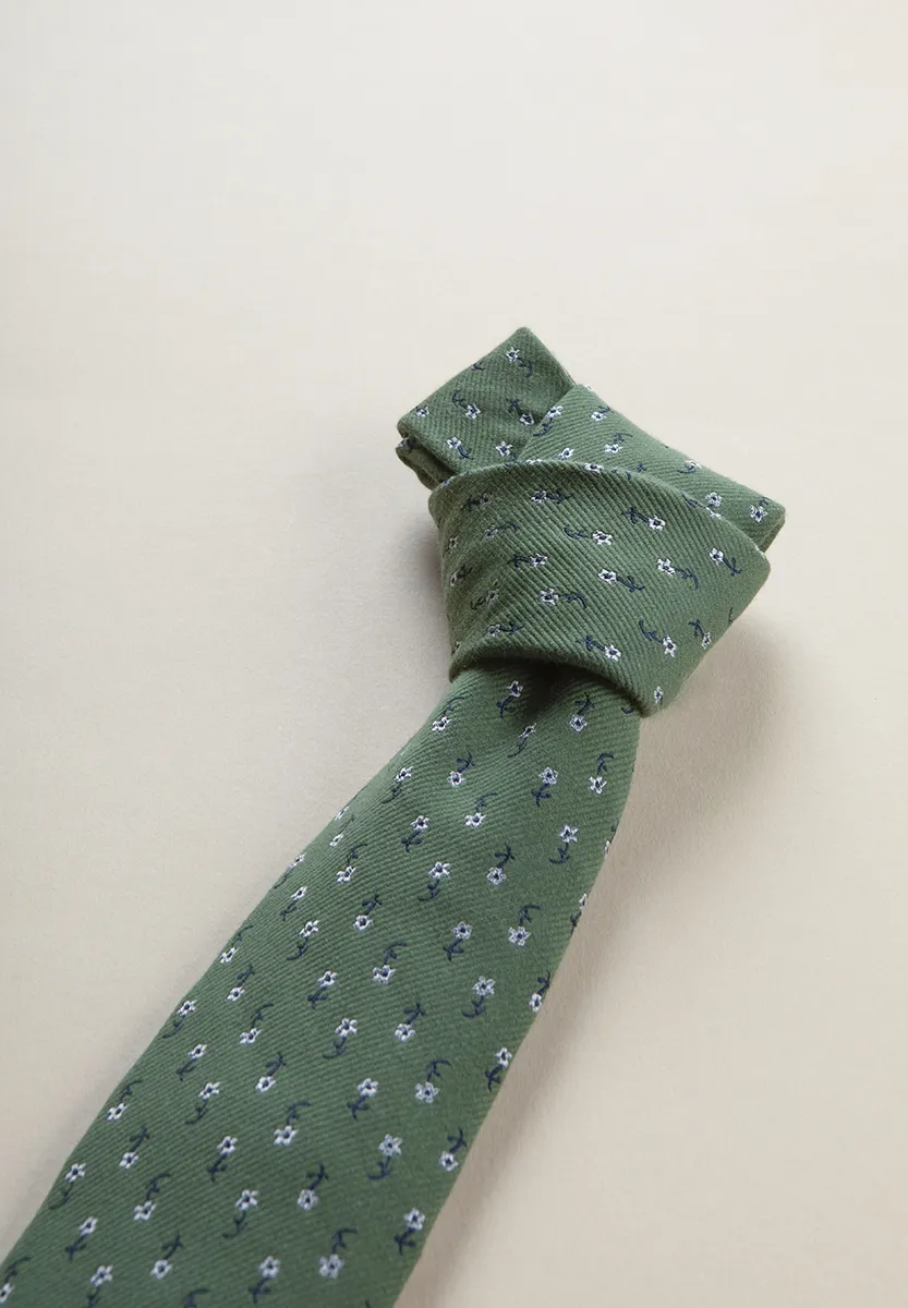 Cravatta verde fiorata seta cotone - Image 2