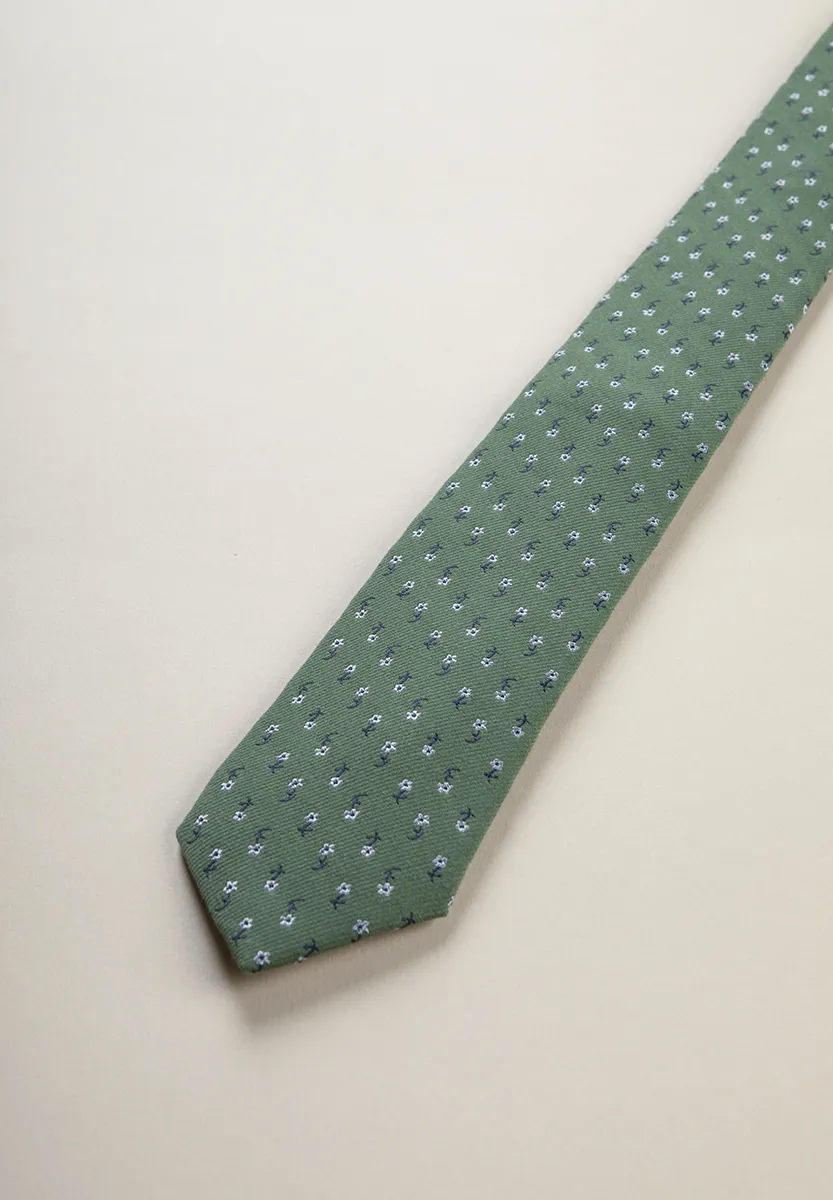 Cravatta verde fiorata seta cotone - Image 3