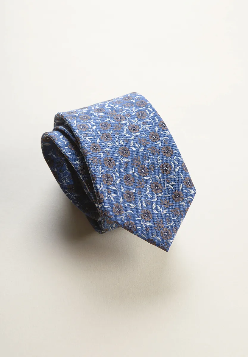 Cravatta denim fiorata seta cotone