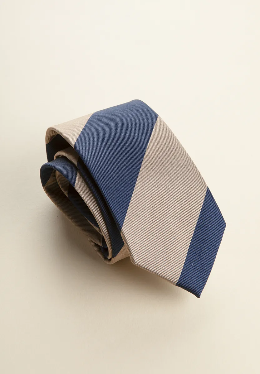 Cravatta blu beige regimental seta