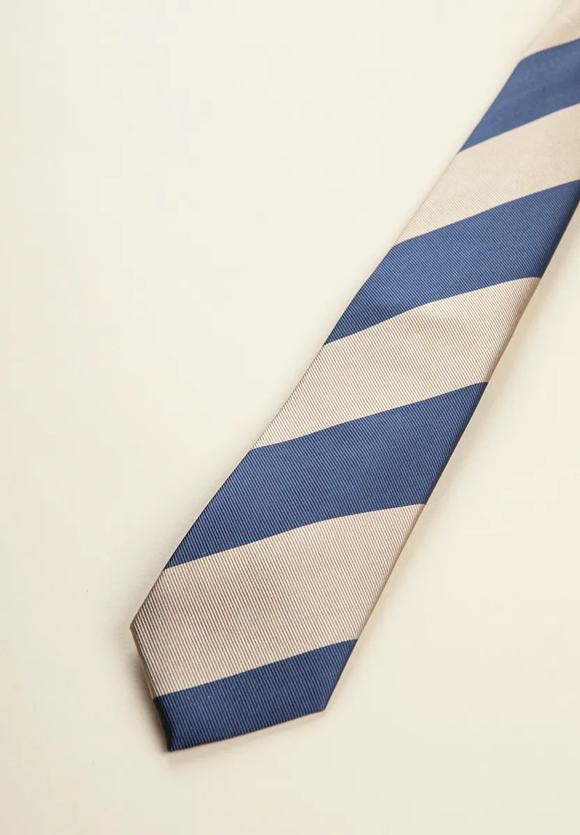 Cravatta blu beige regimental seta - Image 3