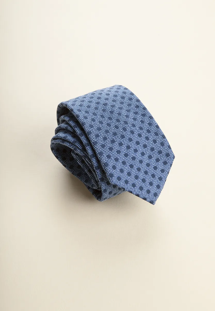 Cravatta azzurra pois blu cotone seta