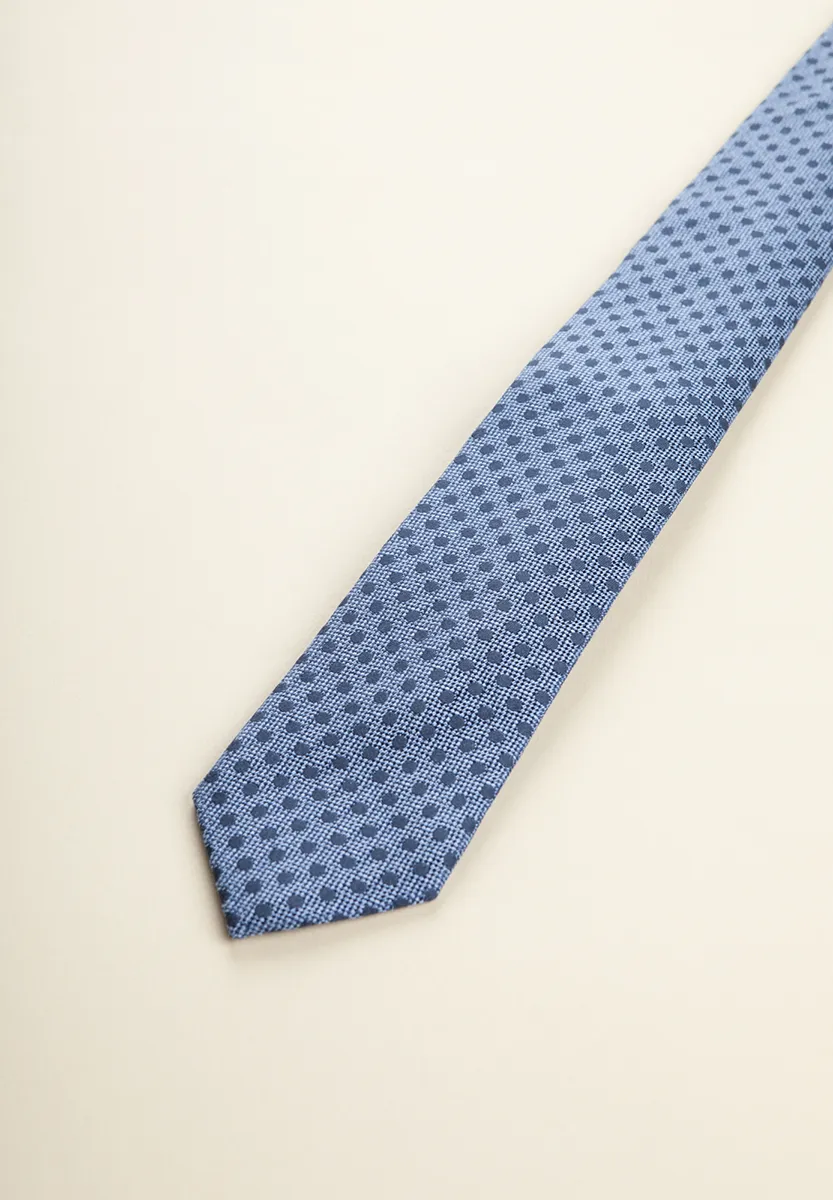Cravatta azzurra pois blu cotone seta - Image 3