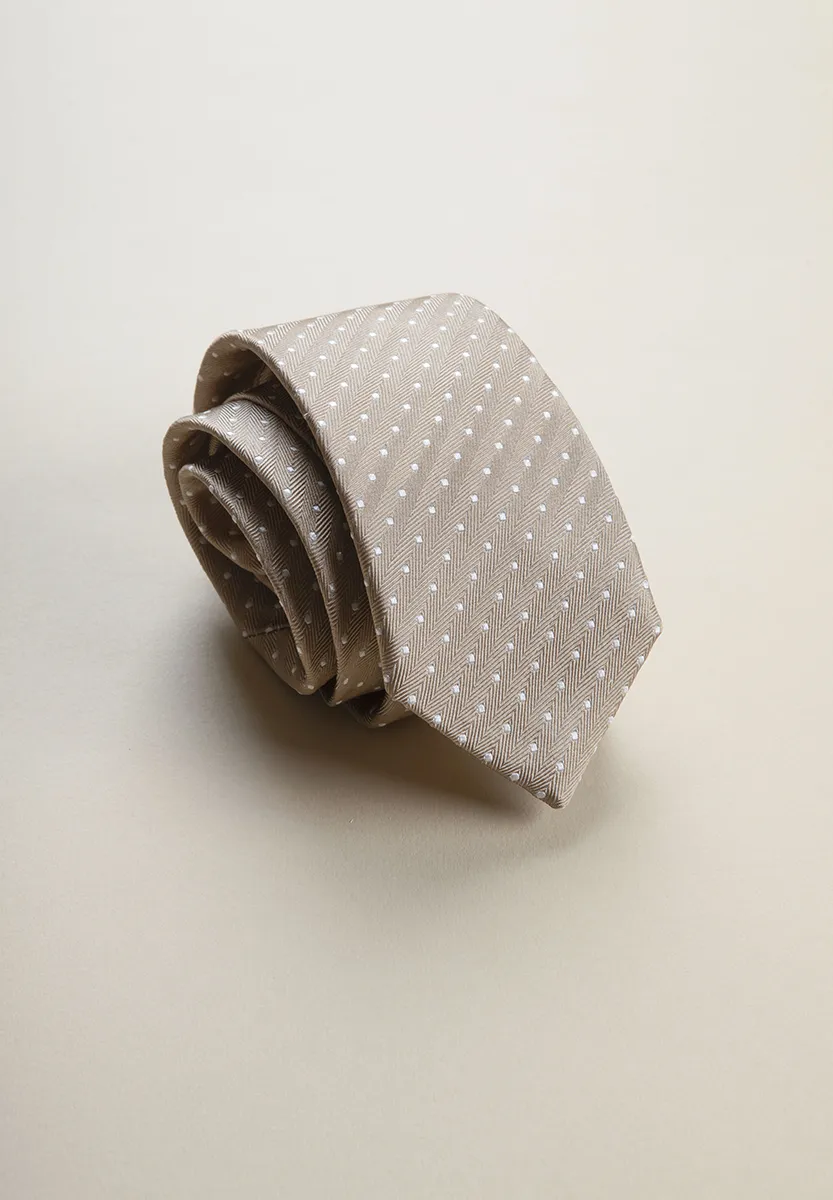 Cravatta beige pois bianchi seta
