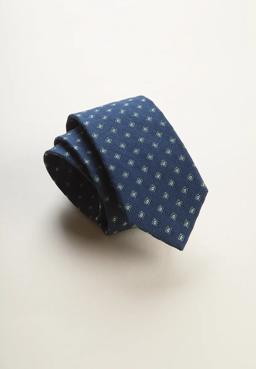 Cravatta blu quadretti verdi seta cotone