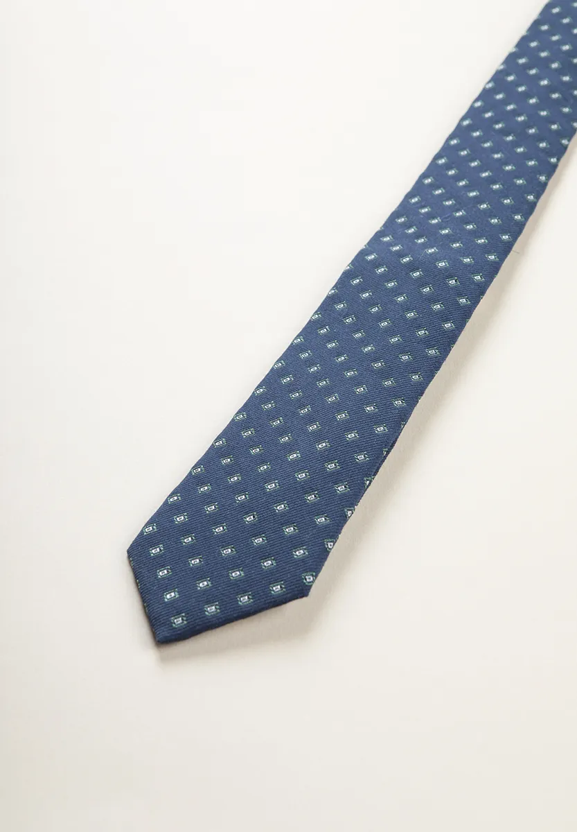 Cravatta blu quadretti verdi seta cotone - Image 3