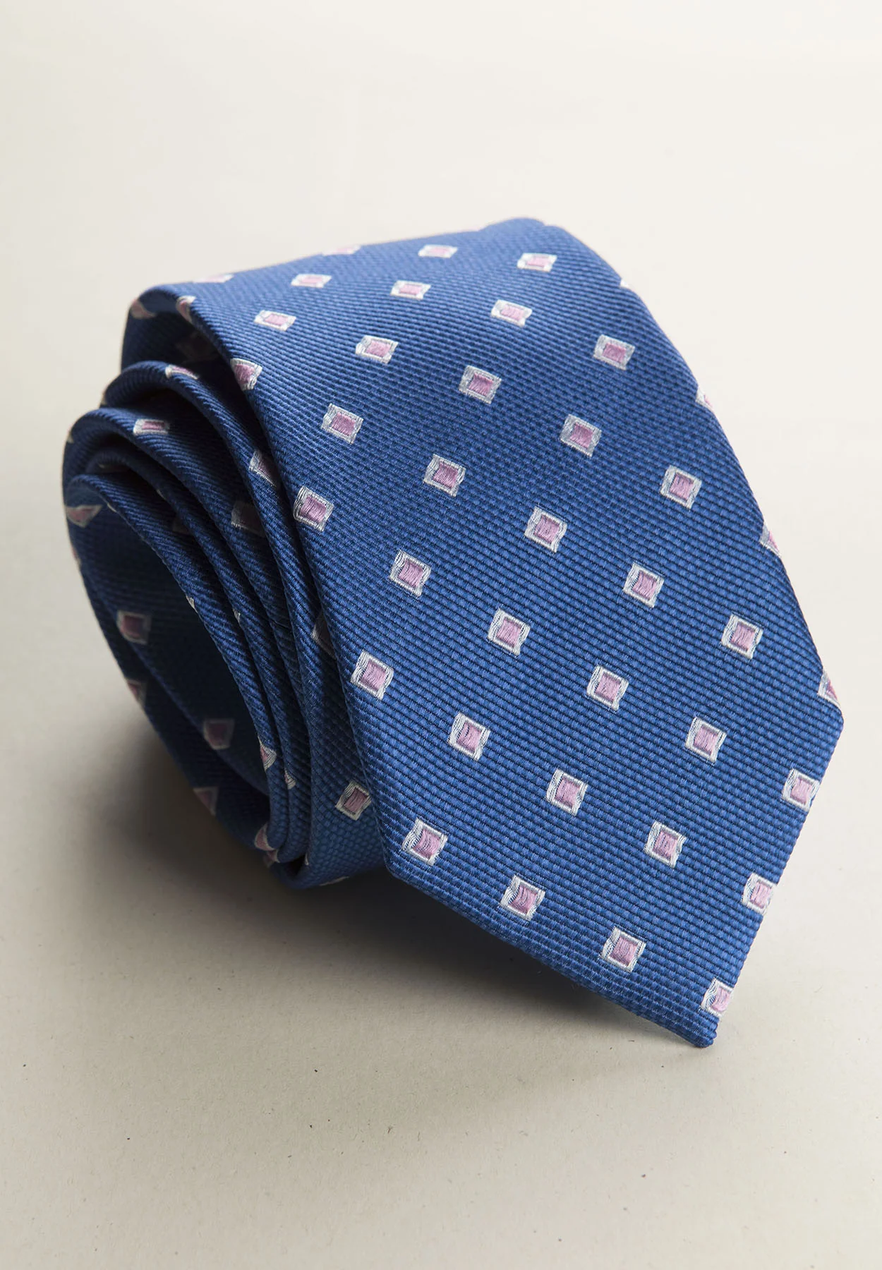 Cravatta bluette quadretto rosa seta
