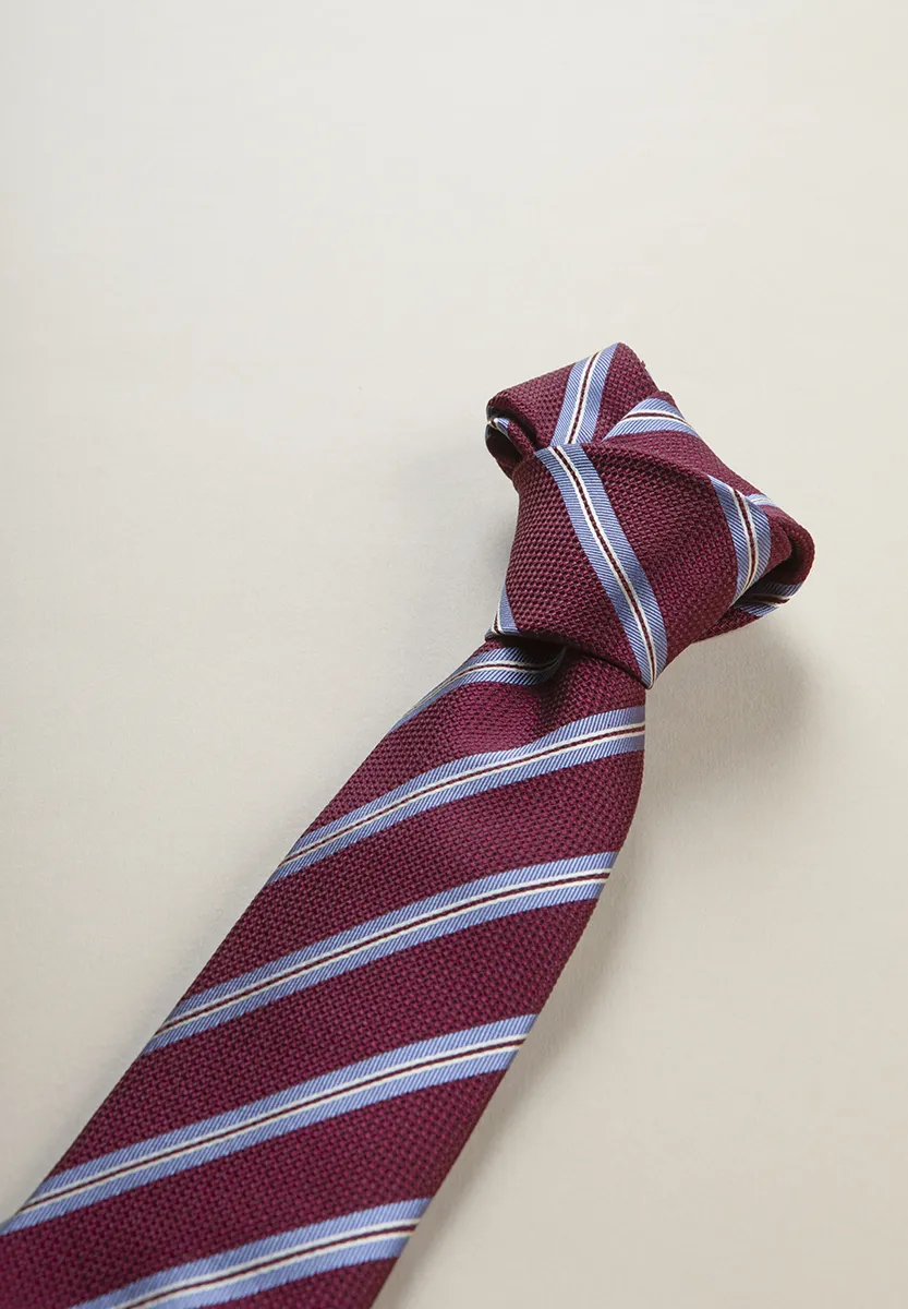 Cravatta bordeaux regimental azzurro seta - Image 2