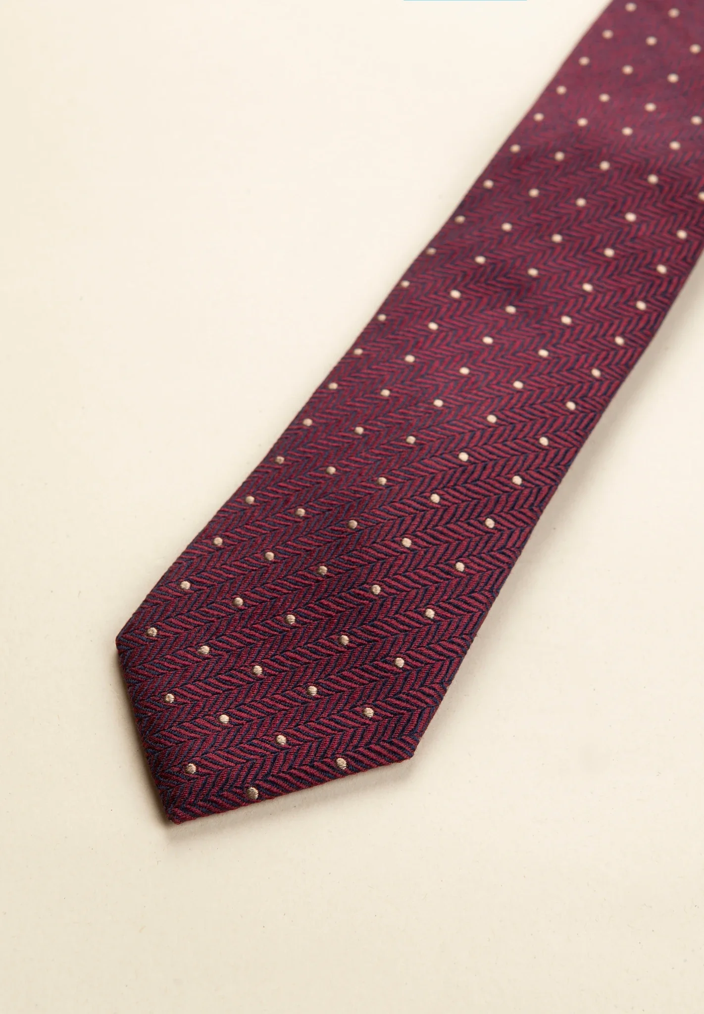 Cravatta bordeaux resca pois blu seta cotone - Image 3