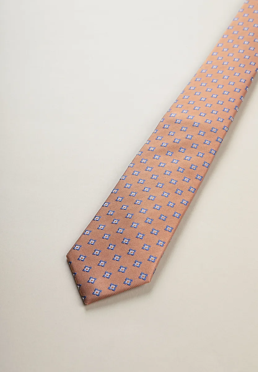 Cravatta arancione rombi blu seta - Image 3