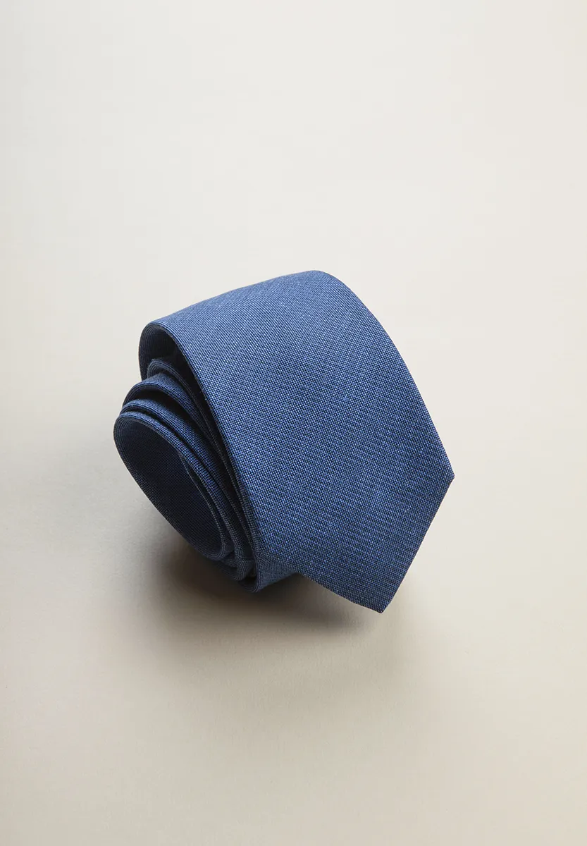 Cravatta blu denim seta lino
