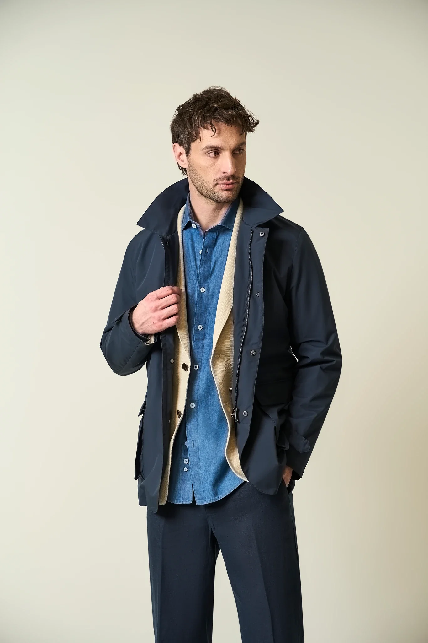 Field jacket blu tessuto tecnico