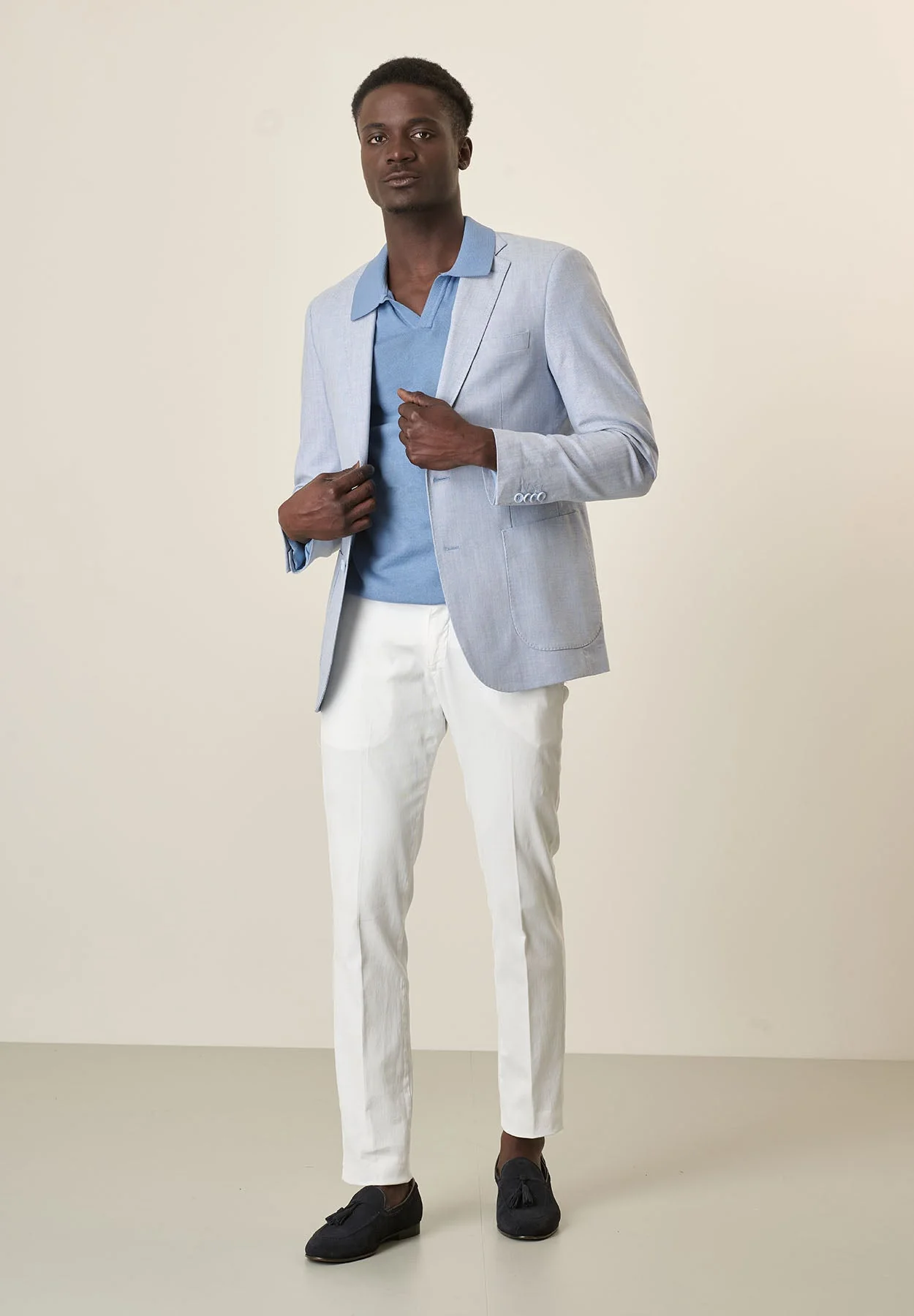 Giacca azzurra cielo canvas cotone lino custom fit - Image 4