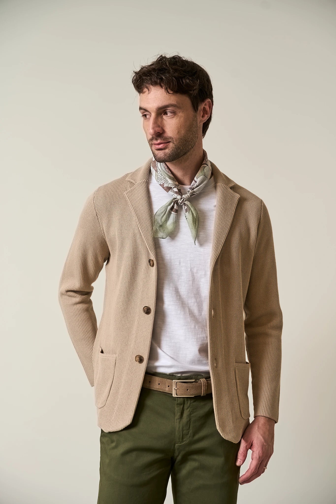 Giacca maglia beige cotone armaturato