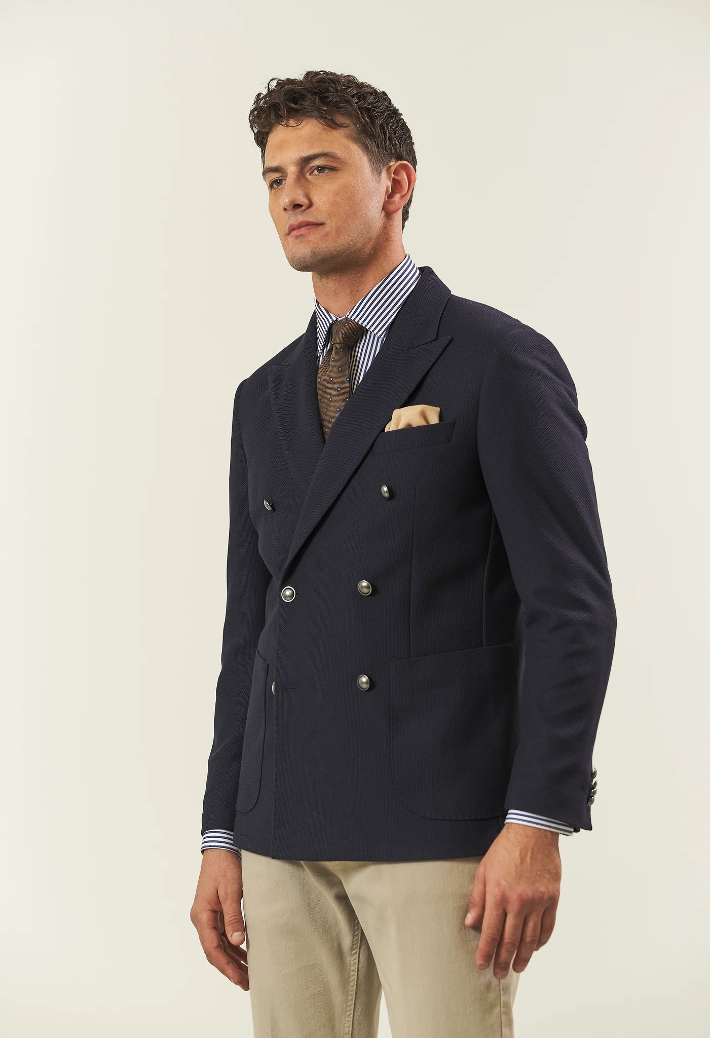 Giacca blu doppiopetto microstruttura custom fit