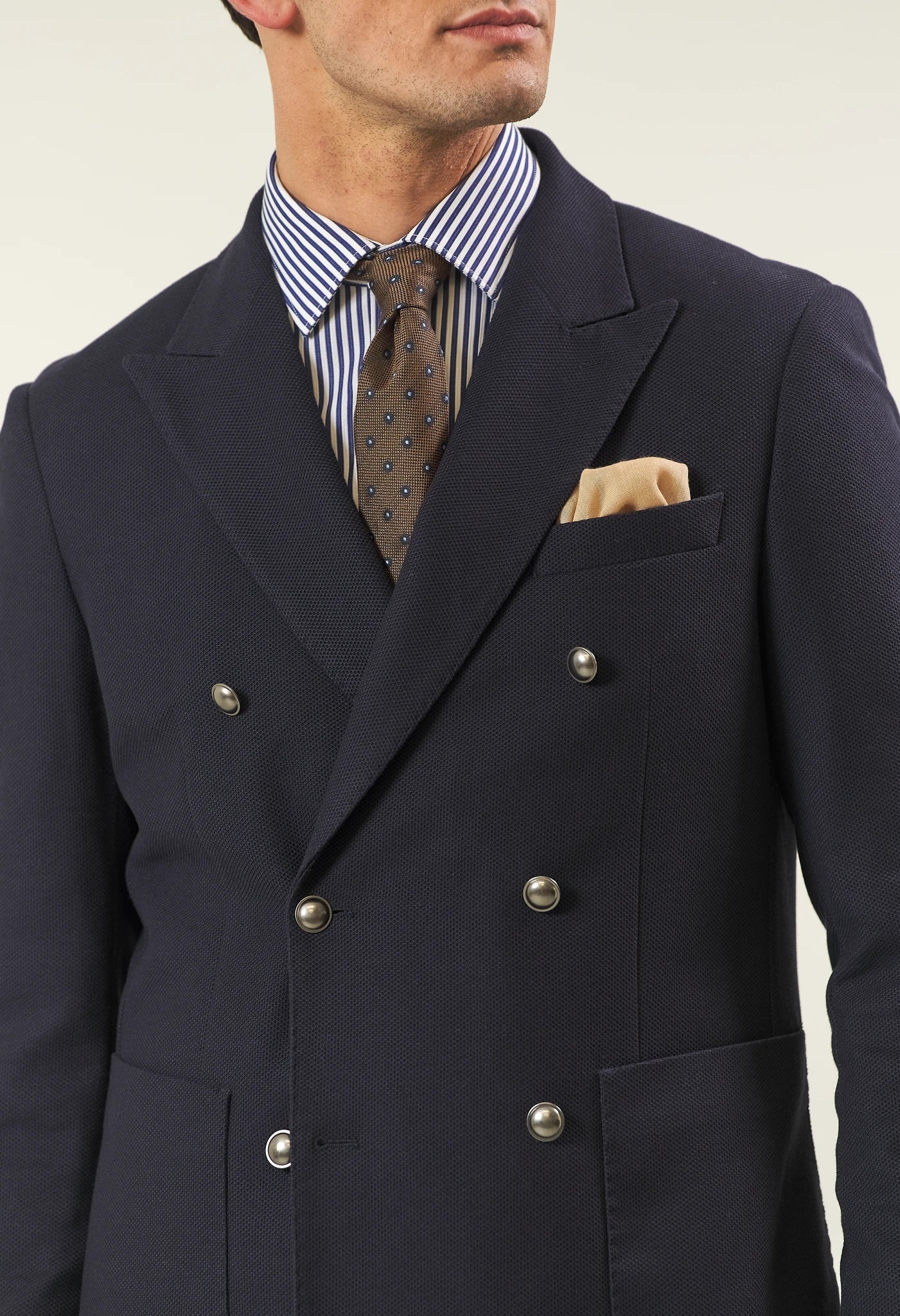 Giacca blu doppiopetto microstruttura custom fit - Image 3