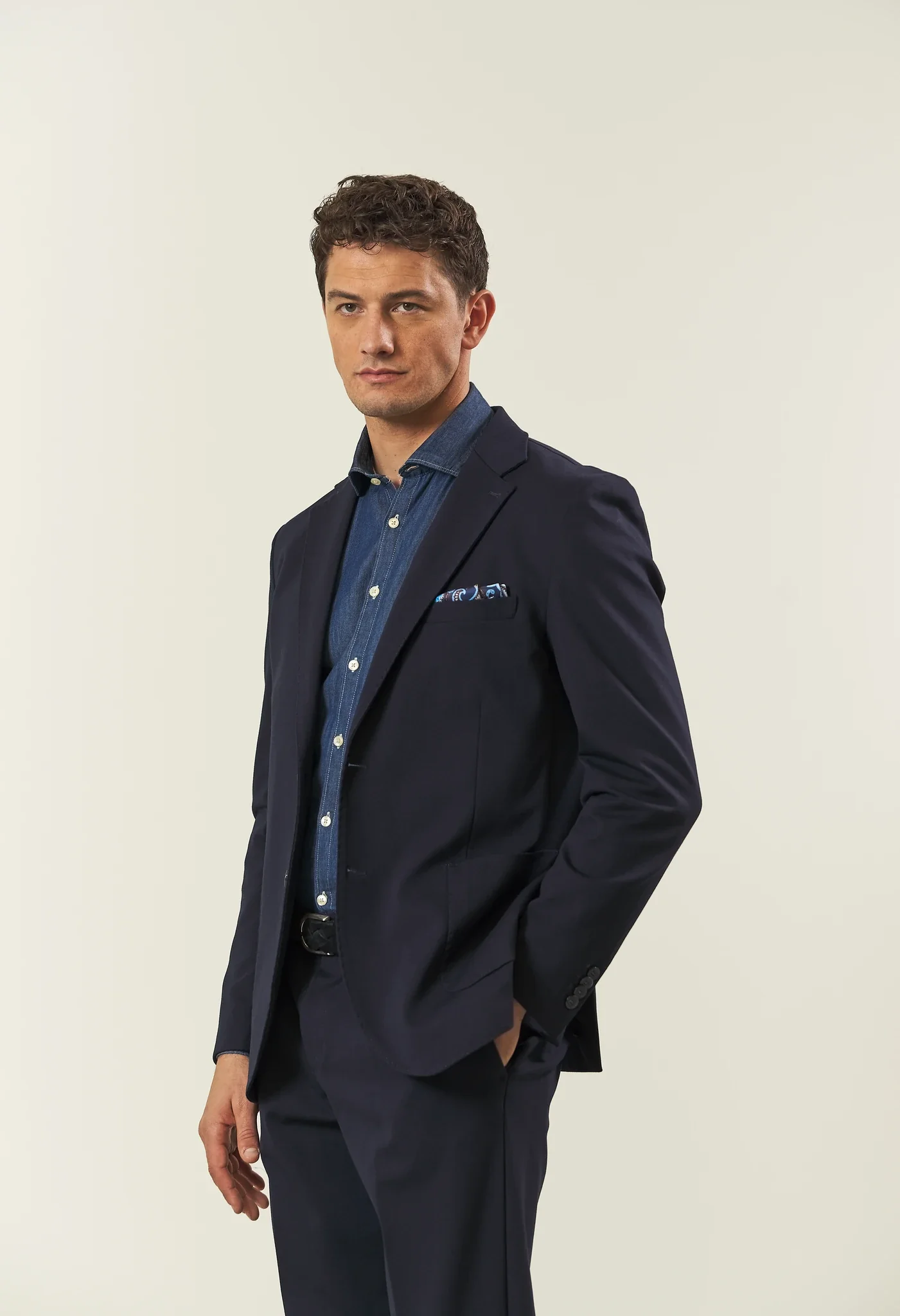 Giacca blu jersey elasticizzato custom fit - Image 3