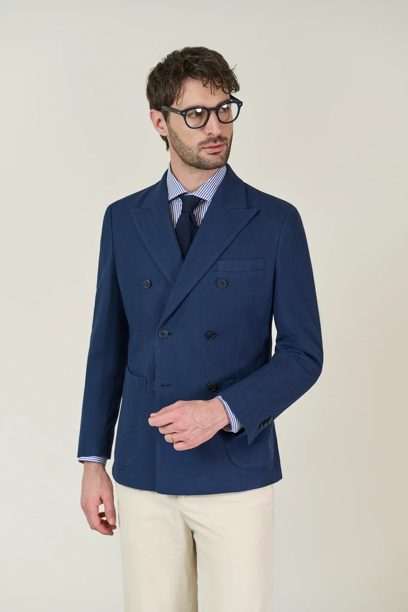 Giacca blu doppiopetto jersey resca custom fit