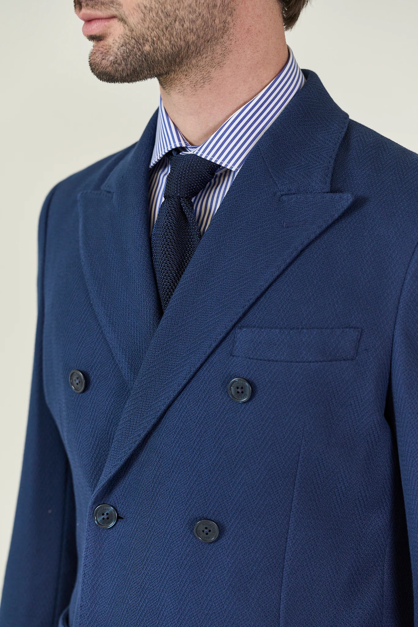 Giacca blu doppiopetto jersey resca custom fit - Image 3
