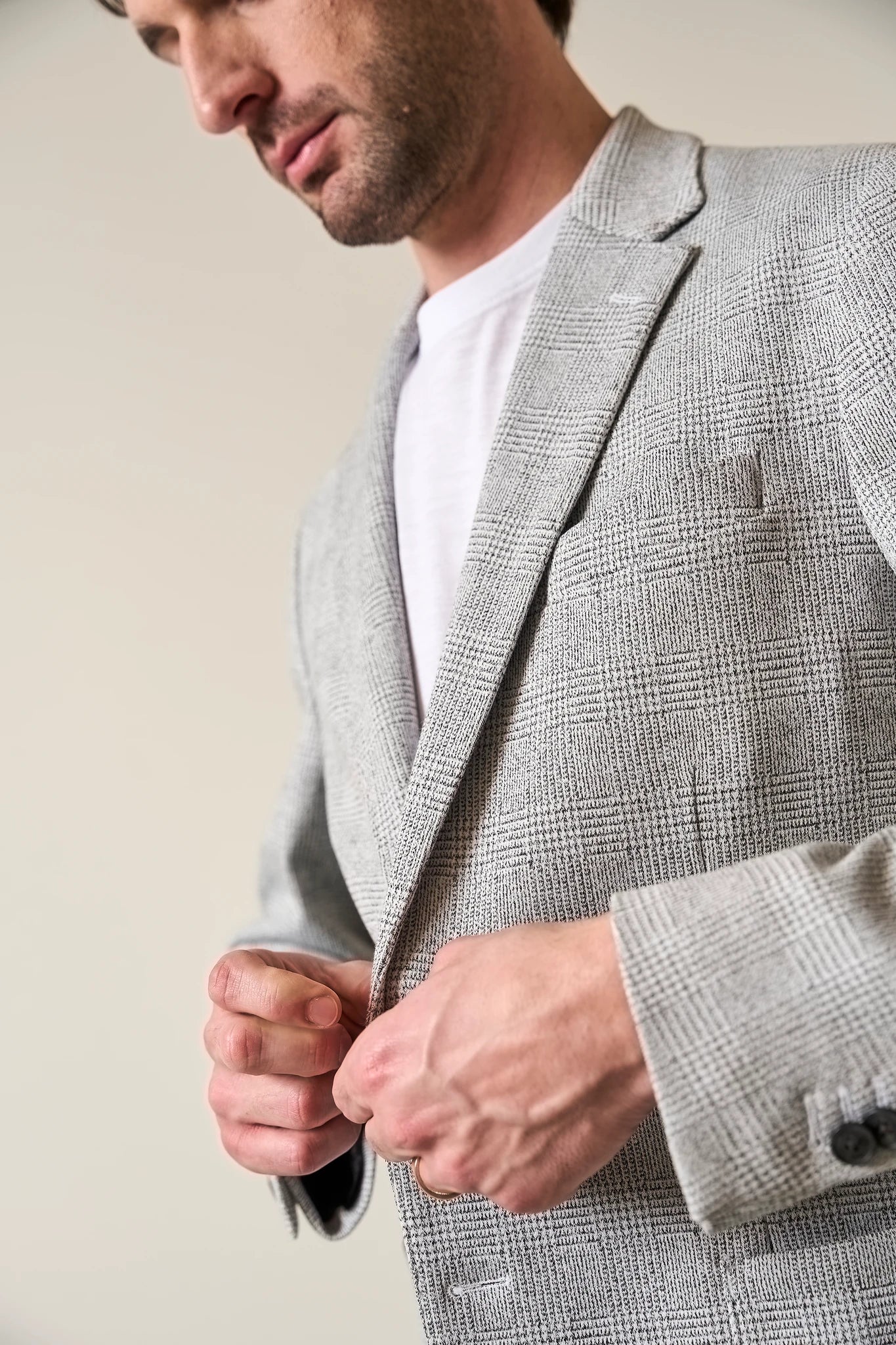 Giacca grigio bianco jersey misto cotone custom fit - Image 2