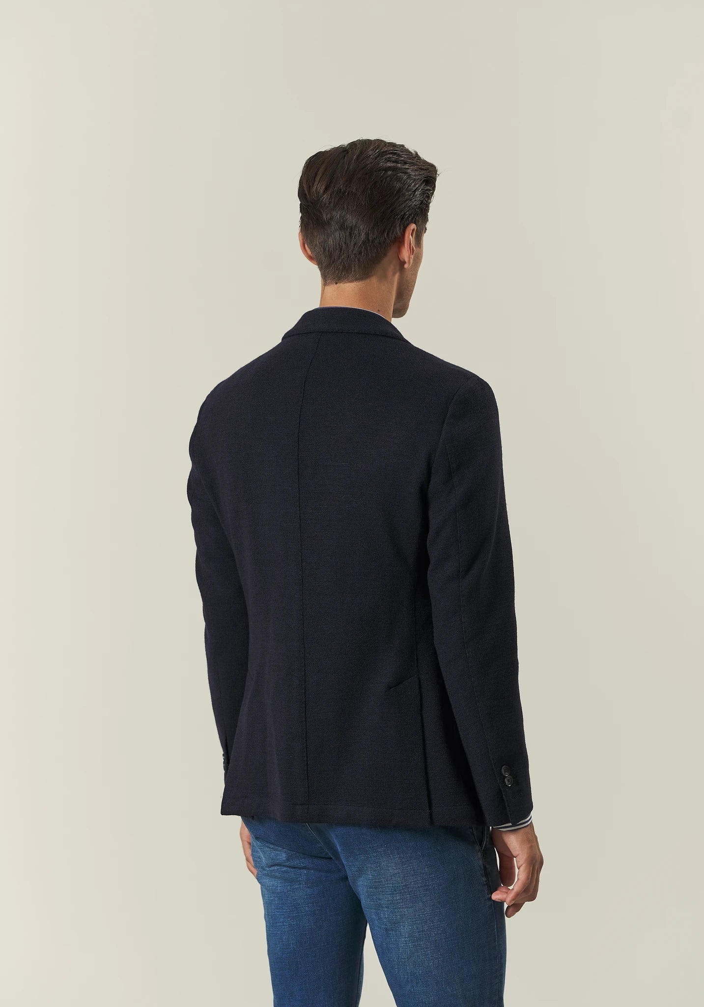 Giacca blu decostruita jersey misto lana custom fit - Image 4