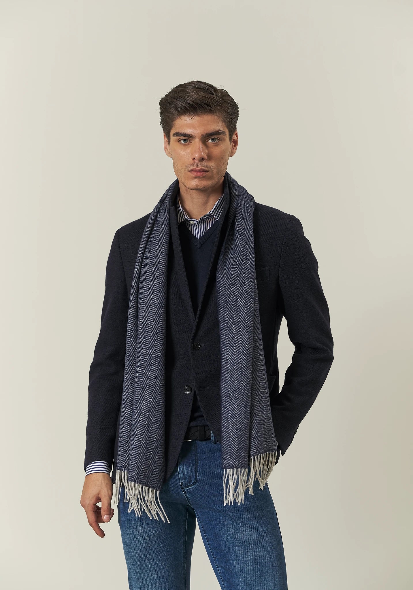 Giacca blu decostruita jersey misto lana custom fit - Image 5