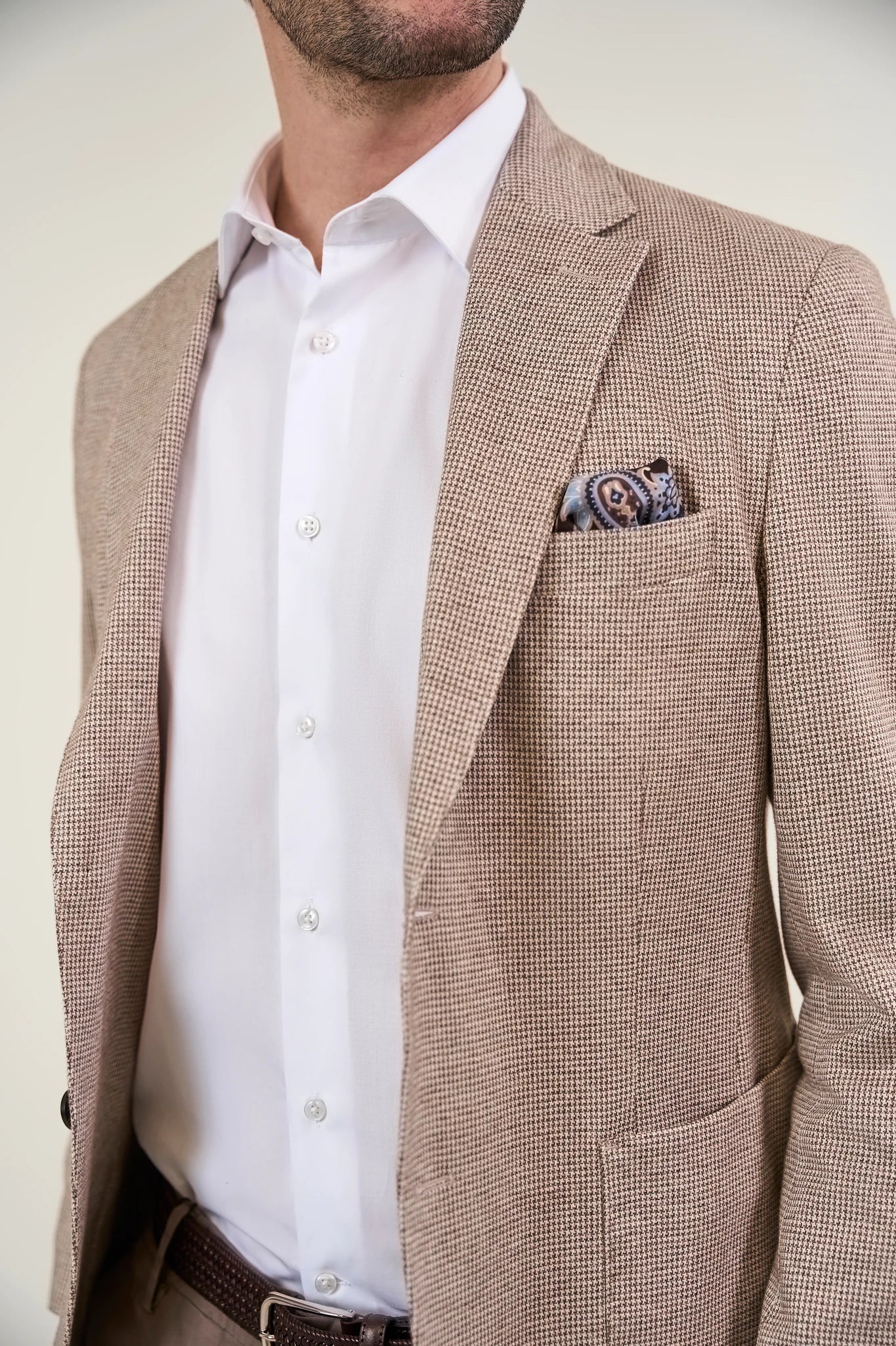 Giacca beige jersey cotone lino pied de poule custom fit - Image 2