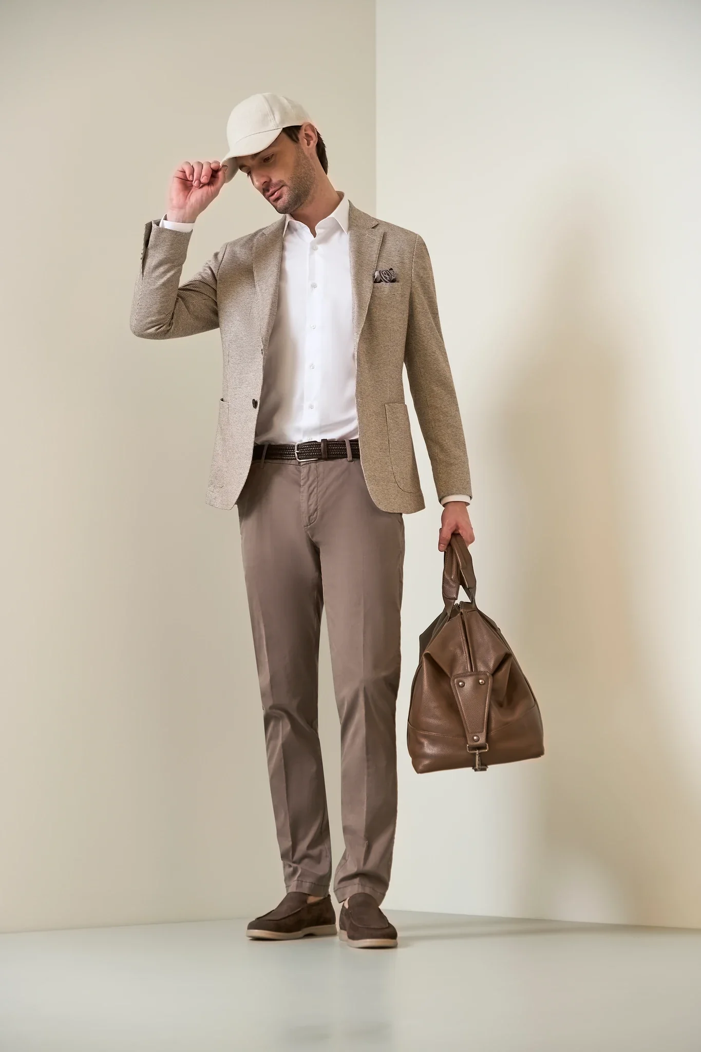 Giacca beige jersey cotone lino pied de poule custom fit - Image 4