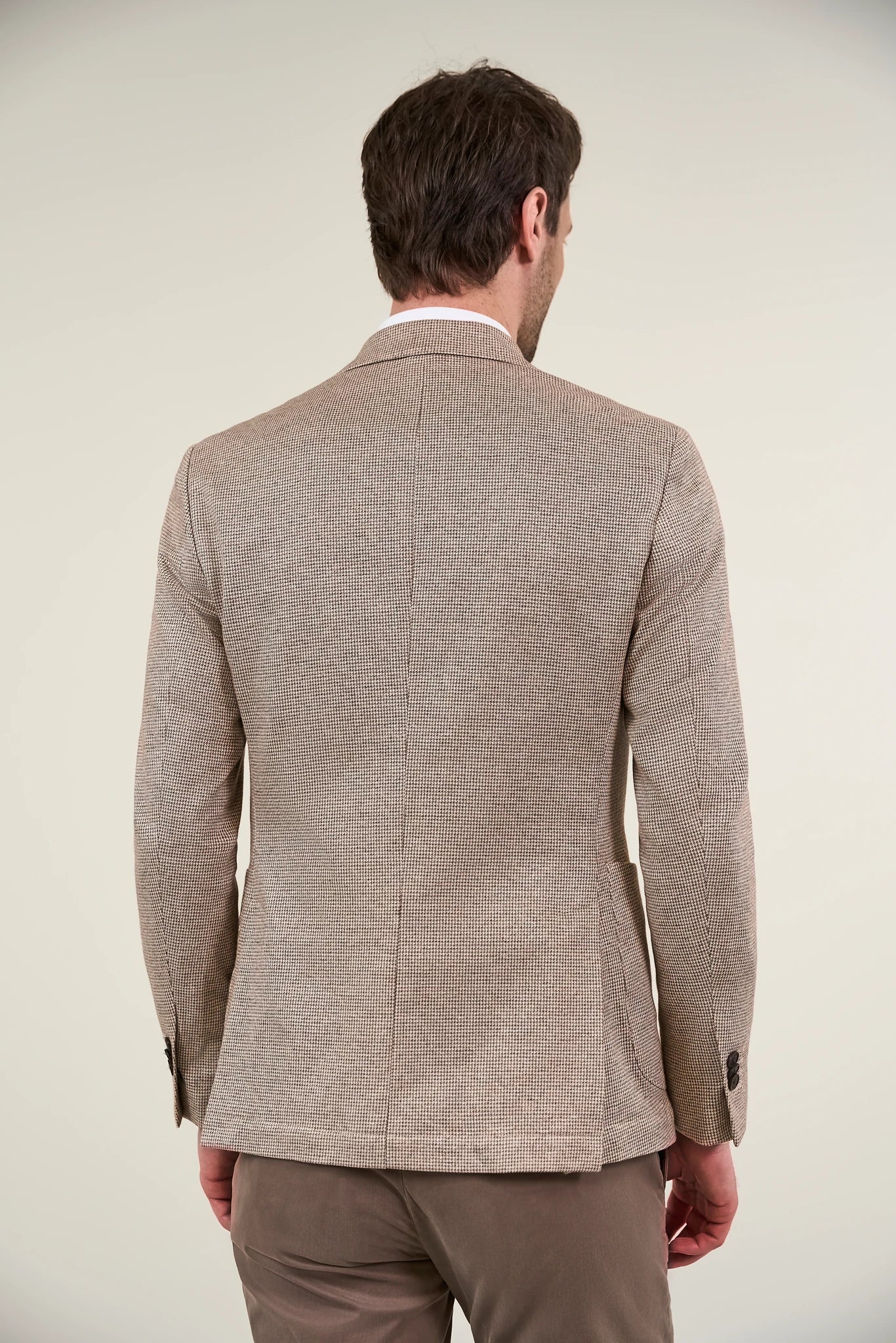 Giacca beige jersey cotone lino pied de poule custom fit - Image 5