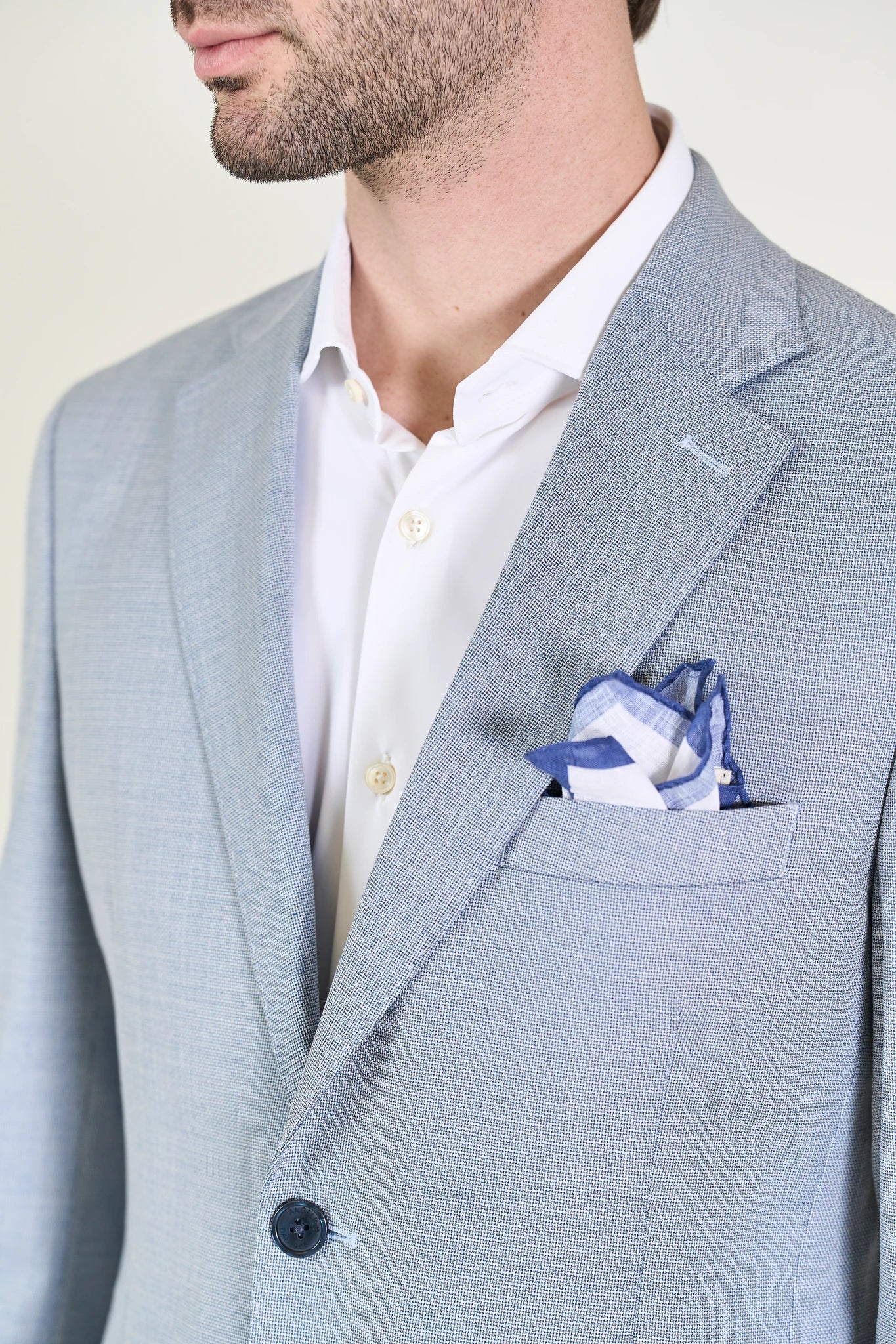 Giacca sfoderata azzurra lana microarmatura custom fit - Image 2