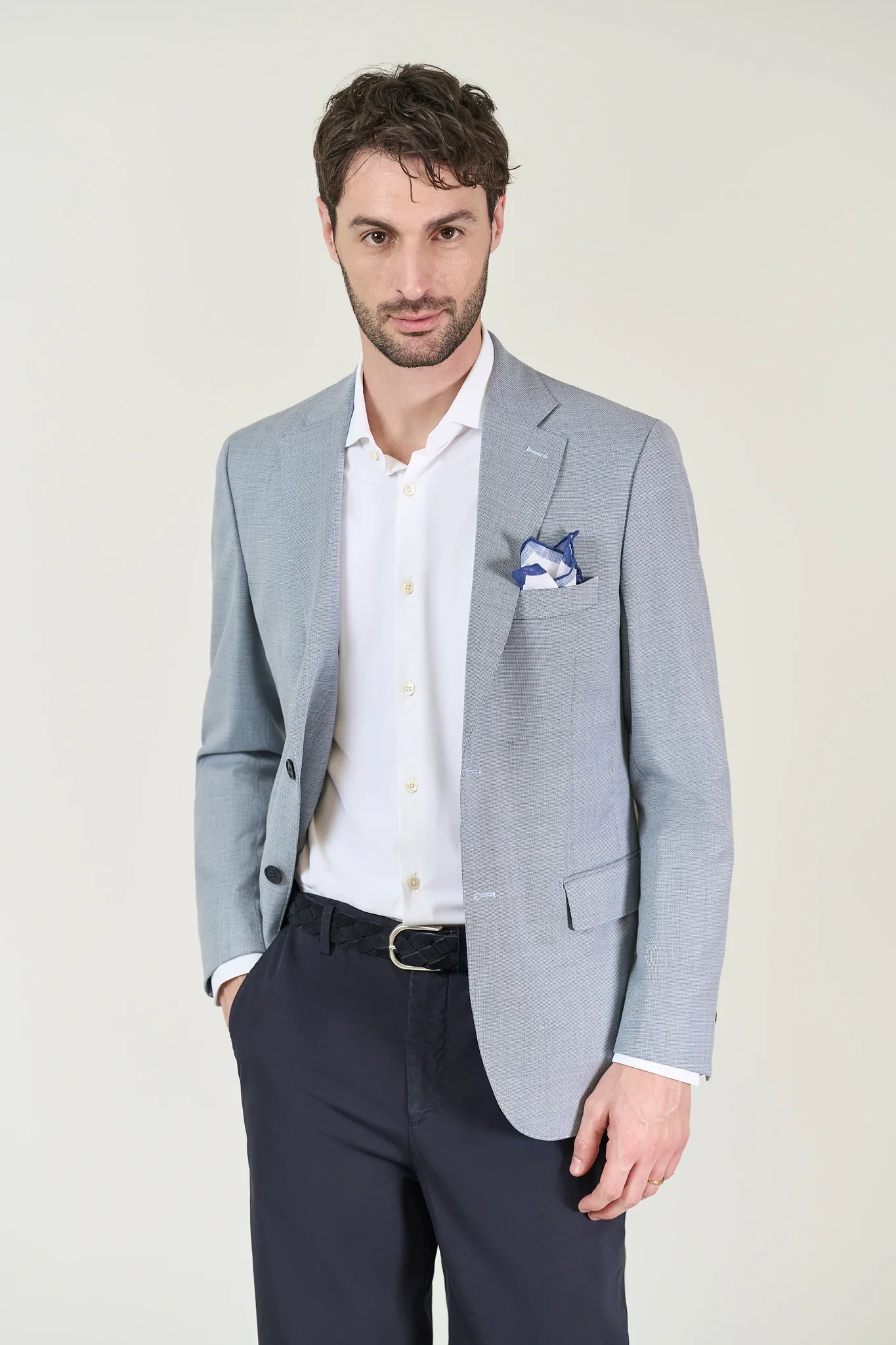 Giacca sfoderata azzurra lana microarmatura custom fit - Image 3