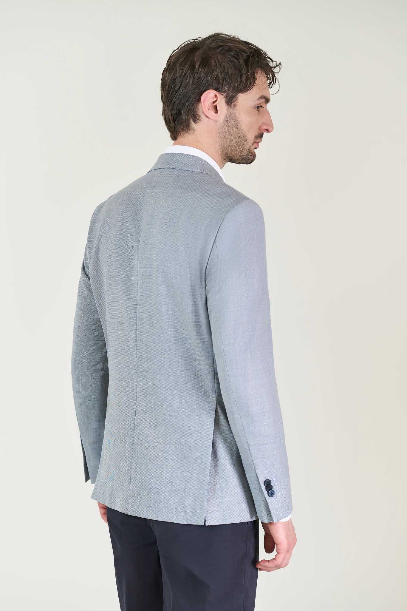 Giacca sfoderata azzurra lana microarmatura custom fit - Image 4