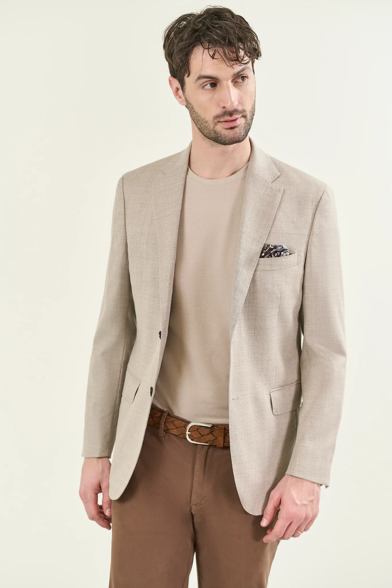 Giacca sfoderata beige lana microarmatura custom fit