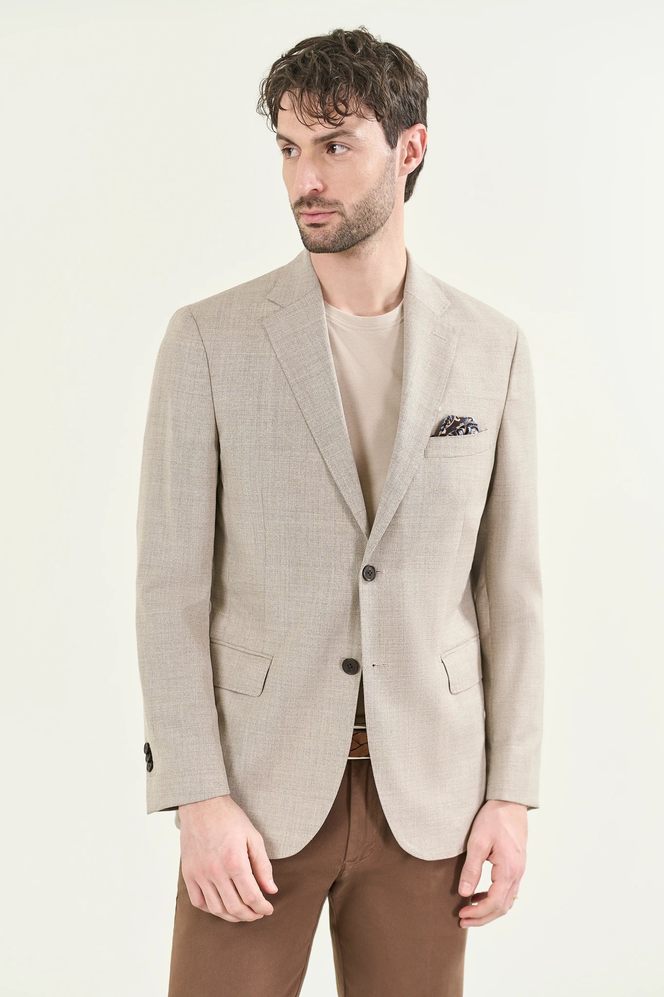 Giacca sfoderata beige lana microarmatura custom fit - Image 4