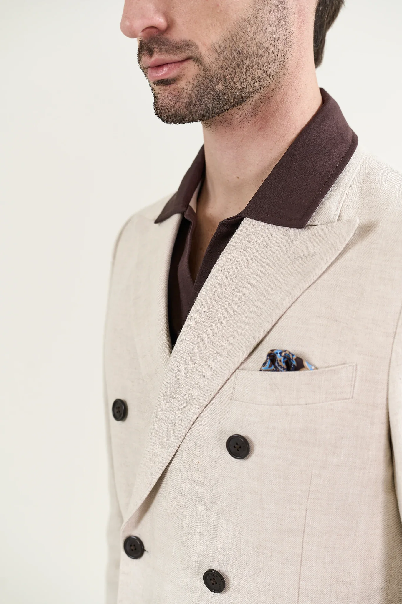 Giacca beige naturale doppiopetto lino custom fit - Image 2