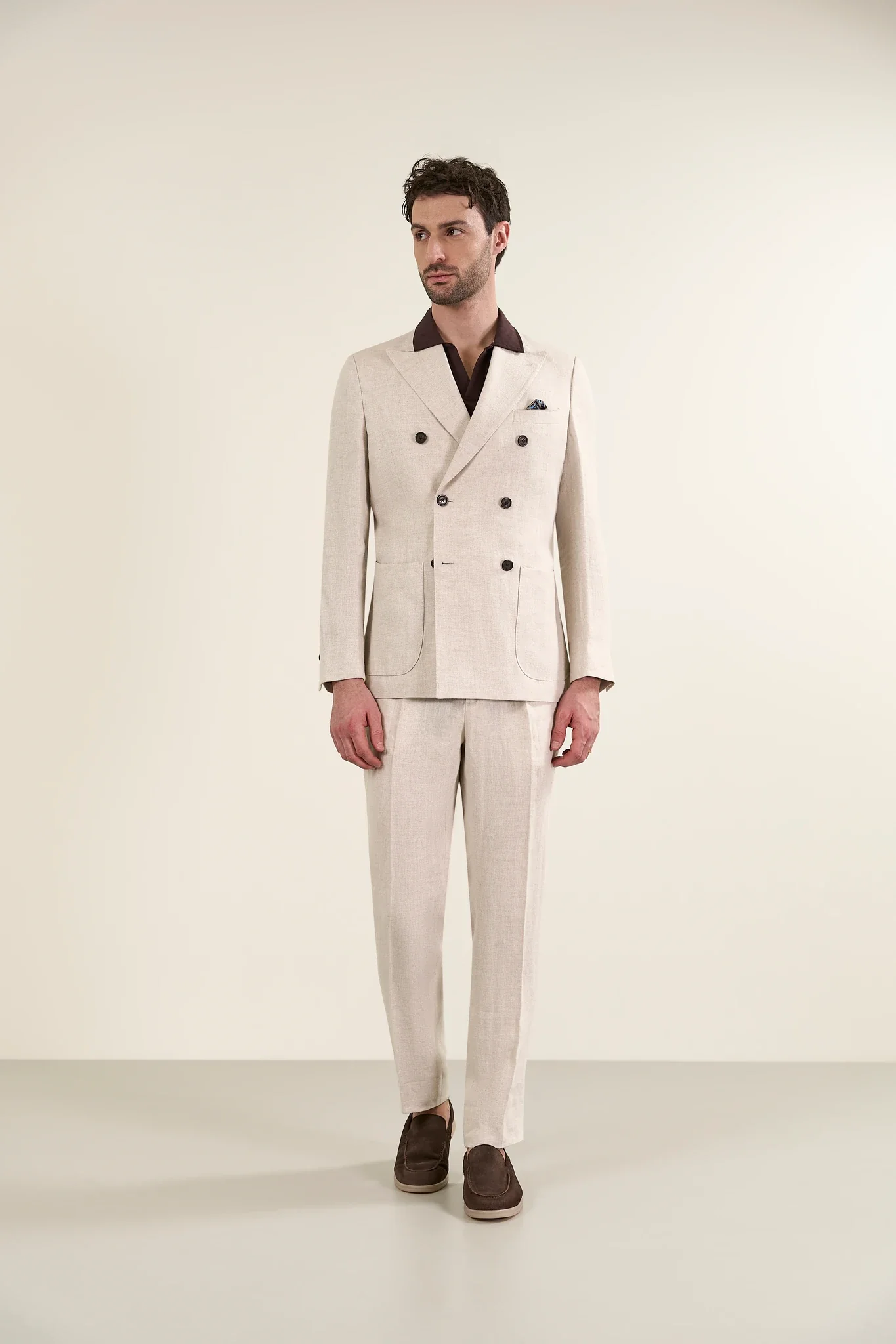 Giacca beige naturale doppiopetto lino custom fit - Image 4