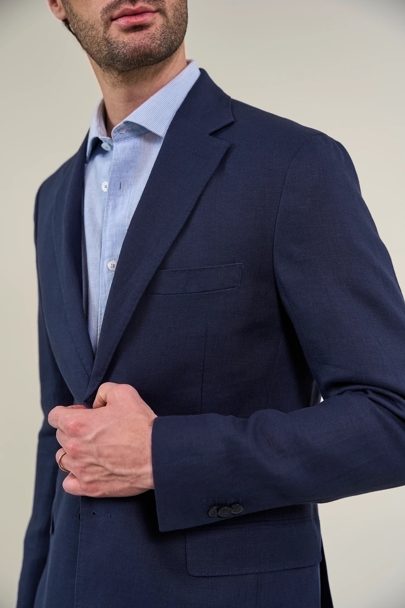 Giacca blu lino custom fit - Image 4