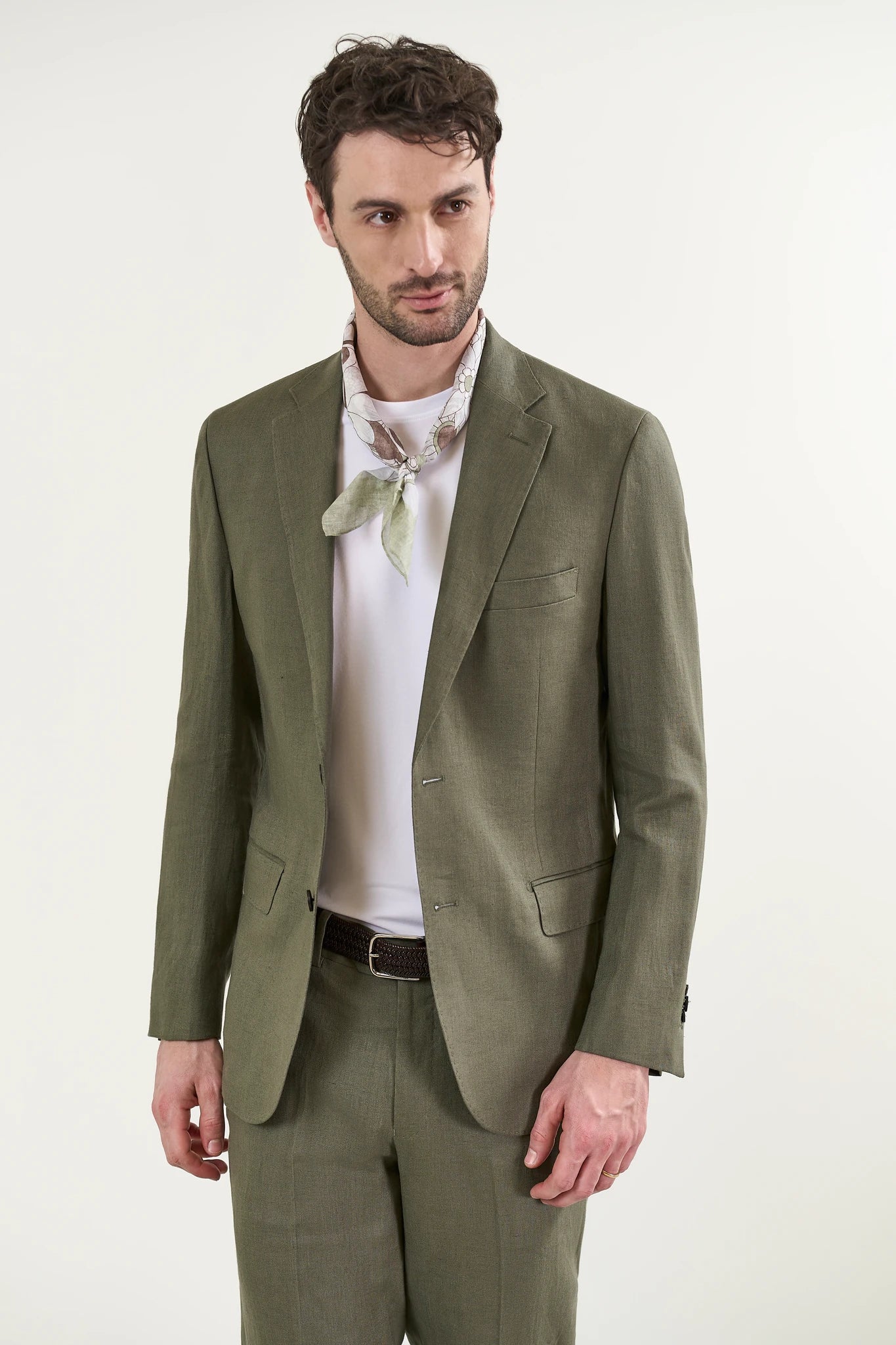 Giacca verde militare lino custom fit - Image 2