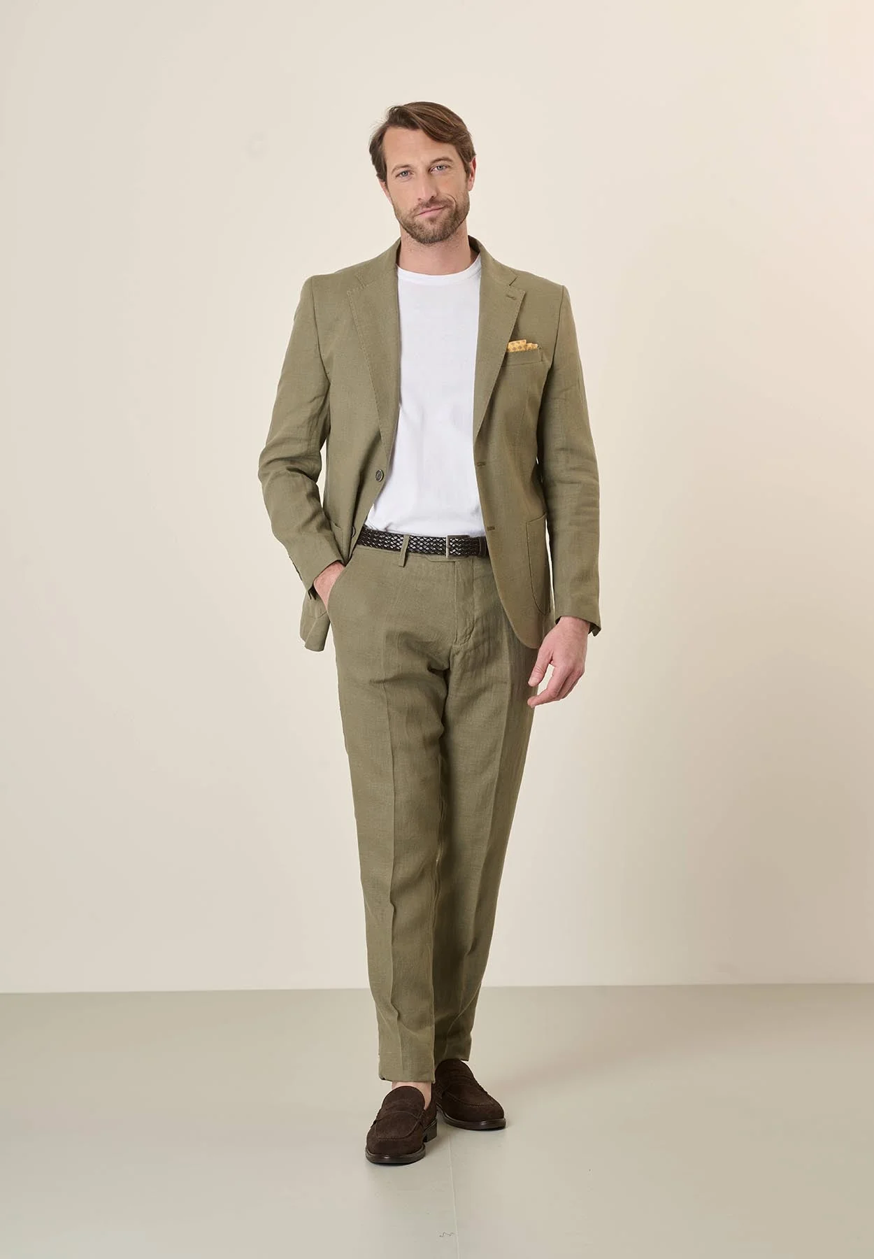 Giacca verde militare lino custom fit - Image 4