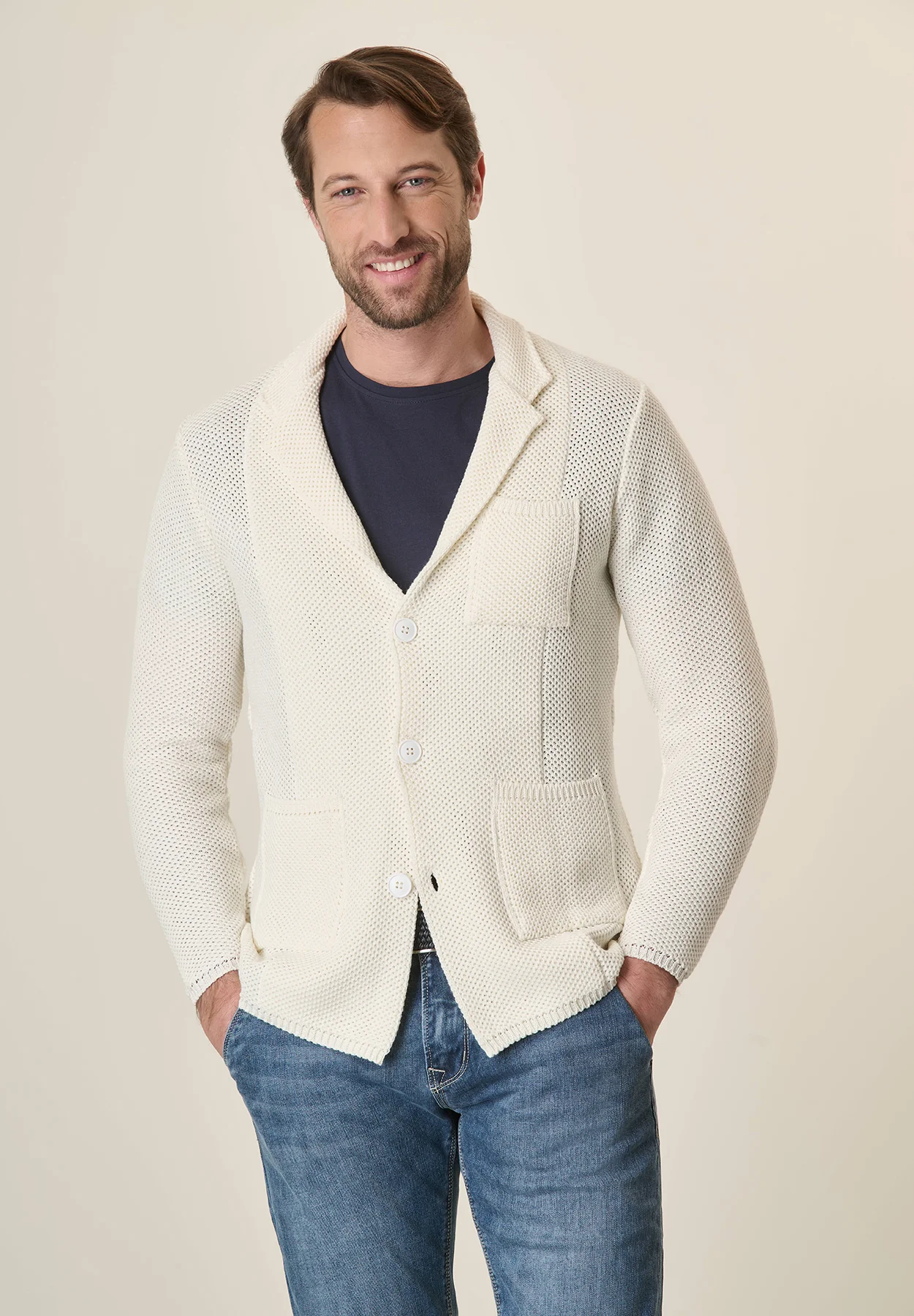 Giacca maglia panna misto cotone