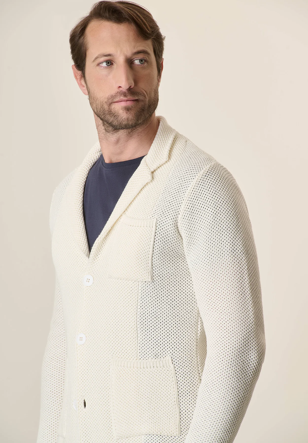 Giacca maglia panna misto cotone - Image 2