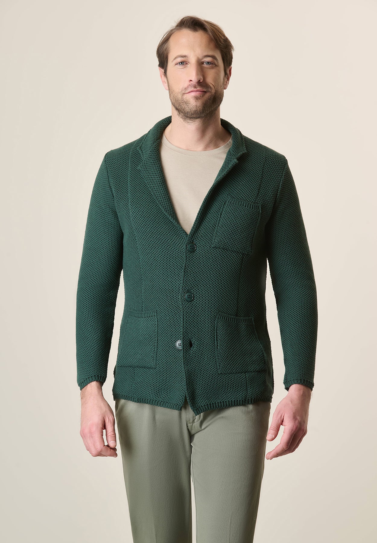 Giacca maglia verde misto cotone