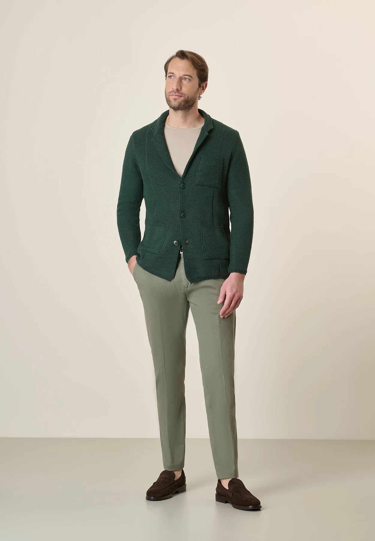 Giacca maglia verde misto cotone - Image 2