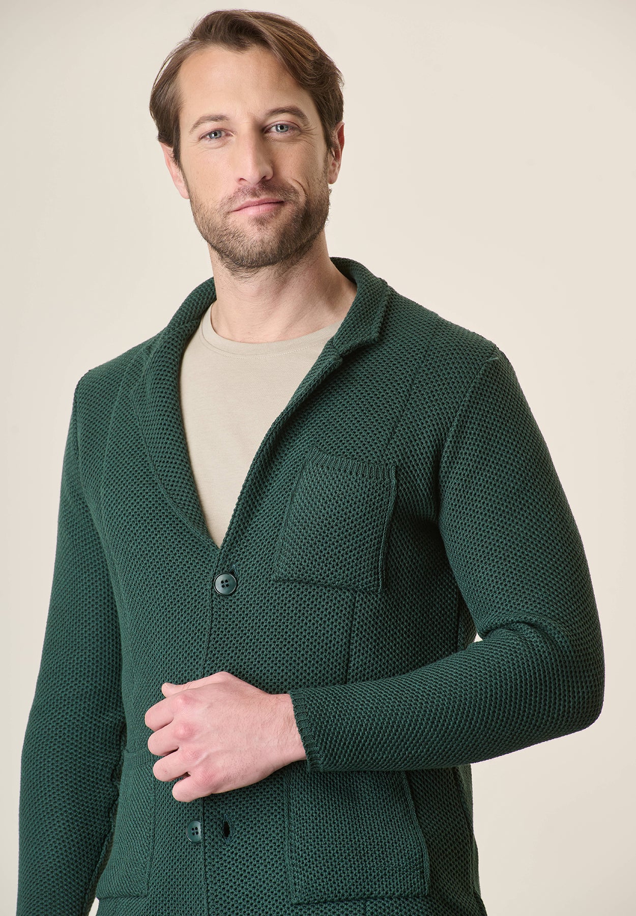Giacca maglia verde misto cotone - Image 3