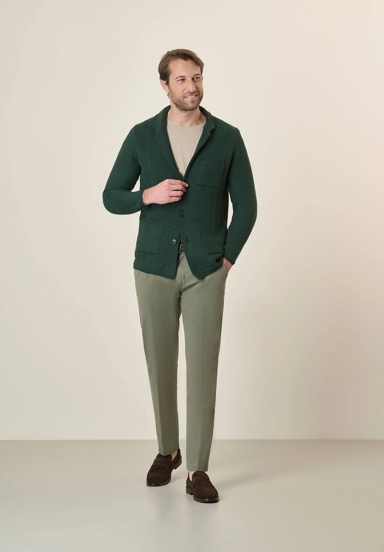 Giacca maglia verde misto cotone - Image 5
